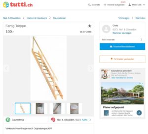 Raumsparholztreppe für 99 Fr. mit Garantie oder für 100 ohne