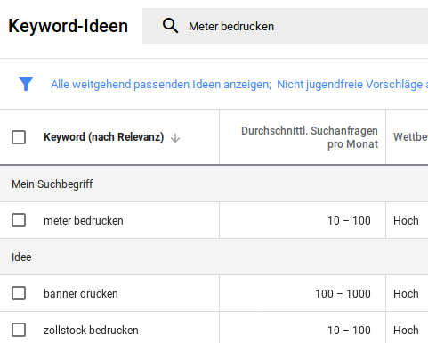 Bild: Google-Schlüsselwort-Suche