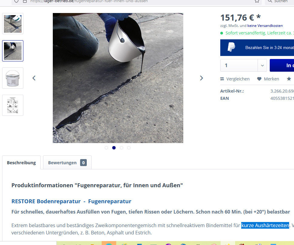 Eine gute Beton-Reparaturmasse hätte eine viel schnellere Blitz-Aushärtezeit gehabt. (Bildquelle: https://lager-betrieb.de/bodenreparatur-fuer-betonboeden)
